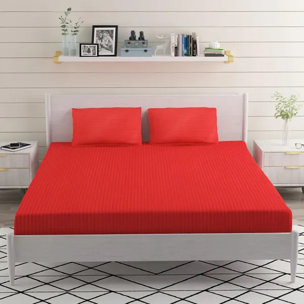 Red_Microfiber_Satin_Stripes_Bedsheet_Set_Double_Bed