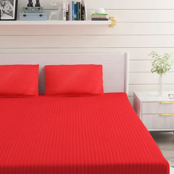 Red_Microfiber_Satin_Stripes_Bedsheet_Set_Double_Bed