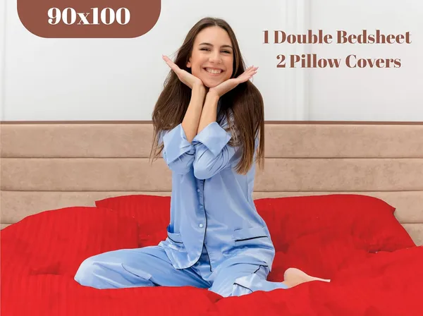 Red_Microfiber_Satin_Stripes_Bedsheet_Set_Double_Bed