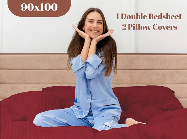 Dark_Wine_Microfiber_Satin_Stripe_Bedsheet_Set_Double_Bed