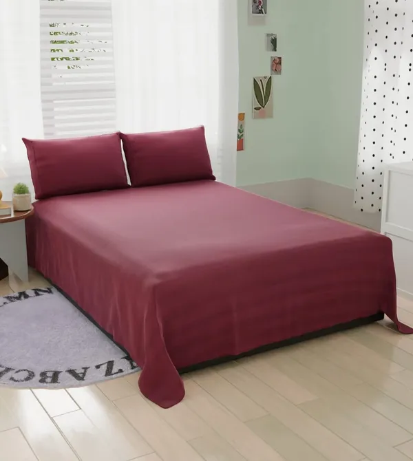 Dark_Wine_Microfiber_Satin_Stripe_Bedsheet_Set_Double_Bed