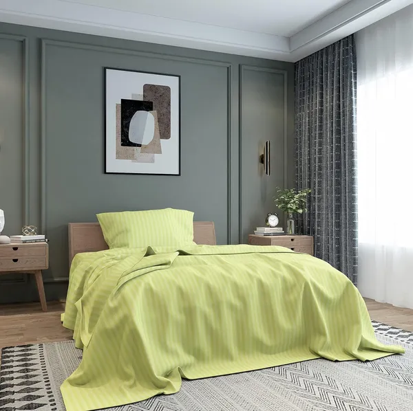 Neon_Green_Microfiber_Satin_Striped_Bedsheet_With_Pillow_Cover_Single_Bed