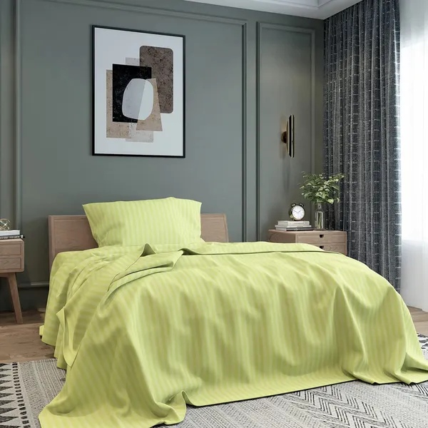 Neon_Green_Microfiber_Satin_Striped_Bedsheet_With_Pillow_Cover_Single_Bed