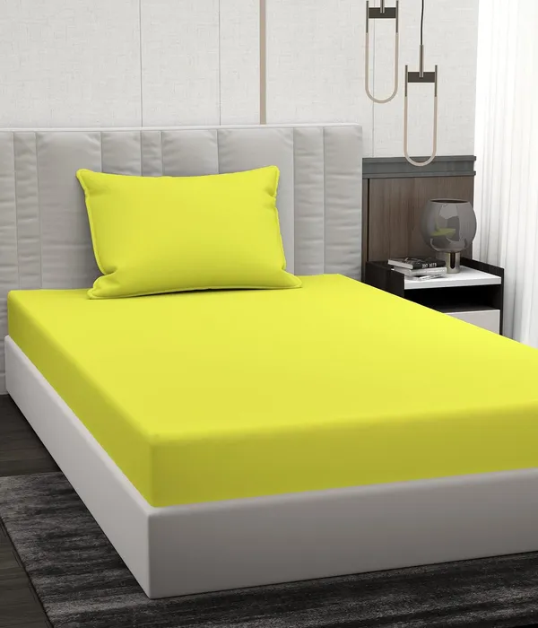 Neon_Green_Microfiber_Plain_Bedsheet_With_Pillow_Cover