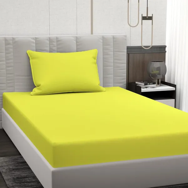 Neon_Green_Microfiber_Plain_Bedsheet_With_Pillow_Cover