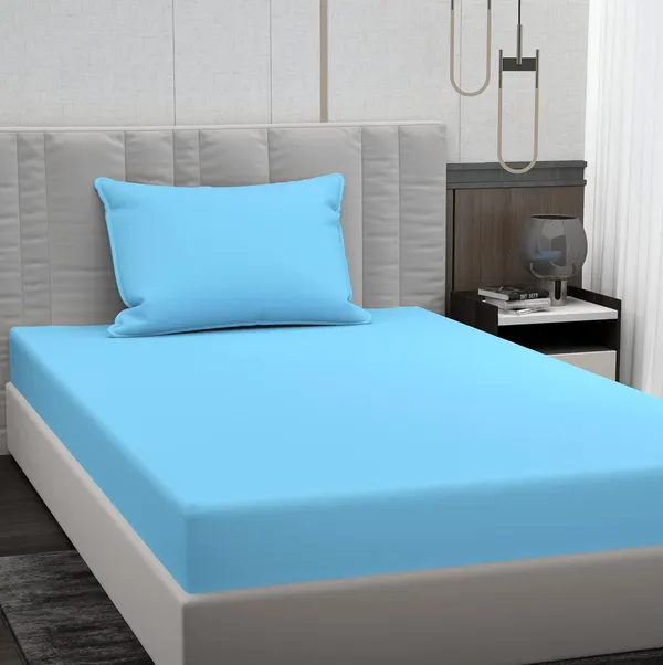 Sky_Blue_Microfiber_Bedsheet_With_Pillow_Cover