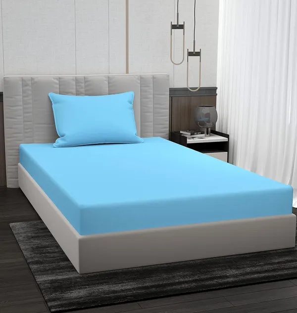 Sky_Blue_Microfiber_Bedsheet_With_Pillow_Cover
