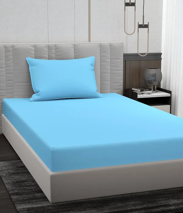 Sky_Blue_Microfiber_Bedsheet_With_Pillow_Cover