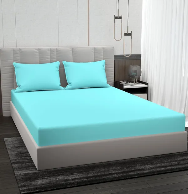 Cyan_Blue_Microfiber_Bedsheet_With_Pillow_Covers
