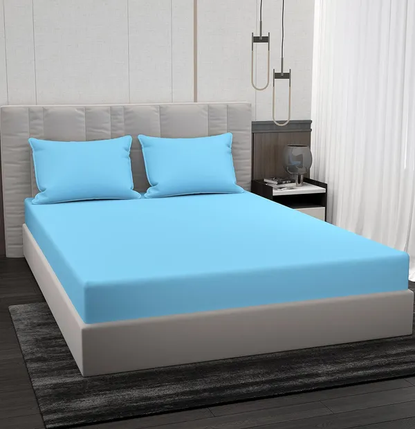 Sky_Blue_Microfiber_Double_Bed_Sheet_With_Pillow_Covers