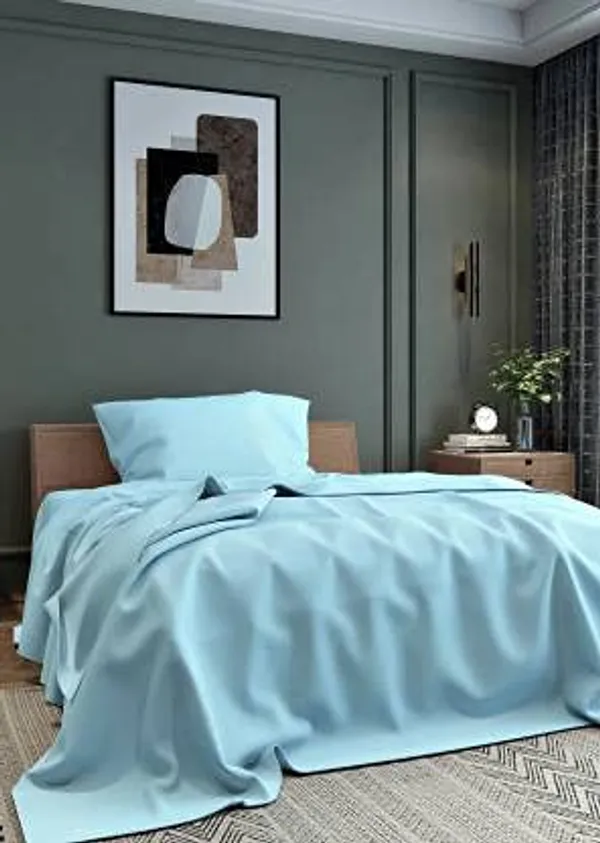 Sky_Blue_Microfiber_Bedsheet_Single_Bed_With_Pillow_Cover