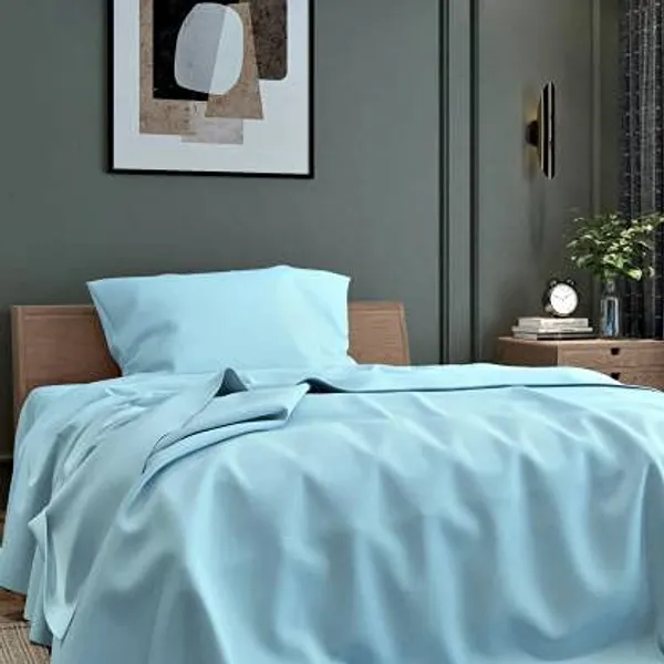 Sky_Blue_Microfiber_Bedsheet_Single_Bed_With_Pillow_Cover