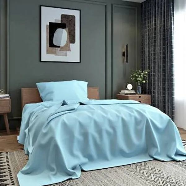 Sky_Blue_Microfiber_Bedsheet_Single_Bed_With_Pillow_Cover