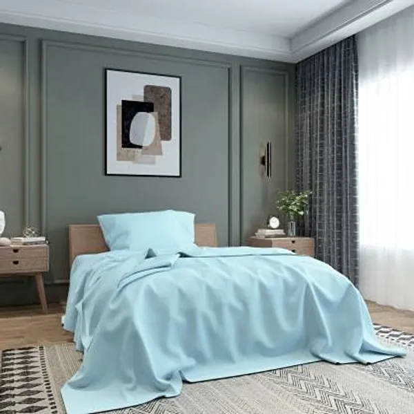 Sky_Blue_Microfiber_Bedsheet_Single_Bed_With_Pillow_Cover