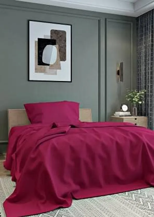 Multicolor_Maroon_Microfiber_Bedsheet_Single_Bed_With_Pillow_Cover
