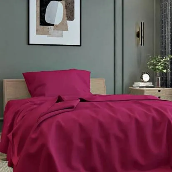 Multicolor_Maroon_Microfiber_Bedsheet_Single_Bed_With_Pillow_Cover
