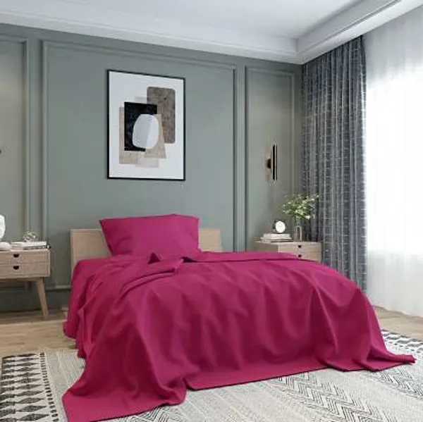 Multicolor_Maroon_Microfiber_Bedsheet_Single_Bed_With_Pillow_Cover