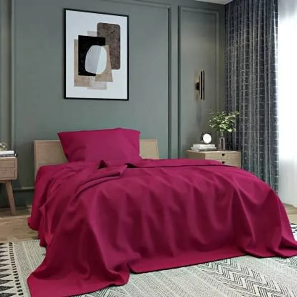 Multicolor_Maroon_Microfiber_Bedsheet_Single_Bed_With_Pillow_Cover