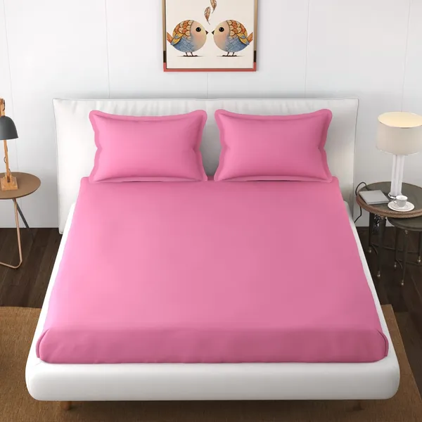 Pink_Cotton_3D_Plain_Bedsheet_With_Pillow_Covers