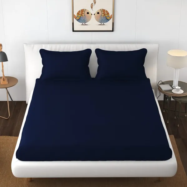 Navy_Blue_Cotton_3D_Plain_Bedsheet_With_Pillow_Covers_For_Double_Bed