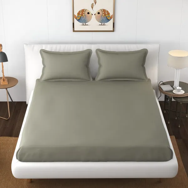 Light_Grey_Cotton_3D_Plain_Bedsheet_With_Pillow_Covers