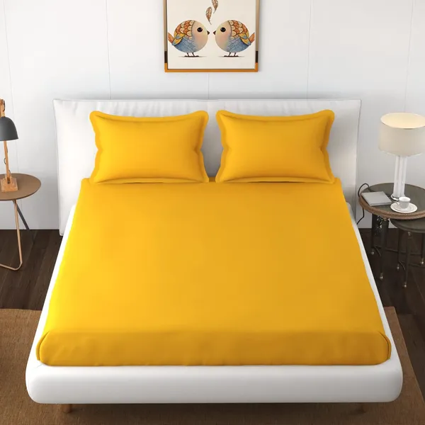 Yellow_Cotton_3D_Bedsheet_With_Pillow_Covers