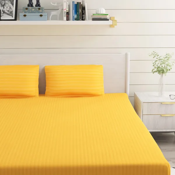 Yellow_Microfiber_Satin_Stripes_Bedsheet_With_Pillow_Covers