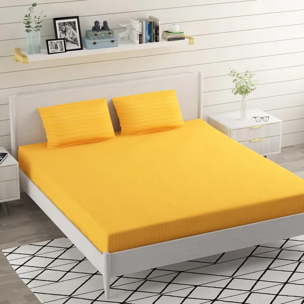 Yellow_Microfiber_Satin_Stripes_Bedsheet_With_Pillow_Covers