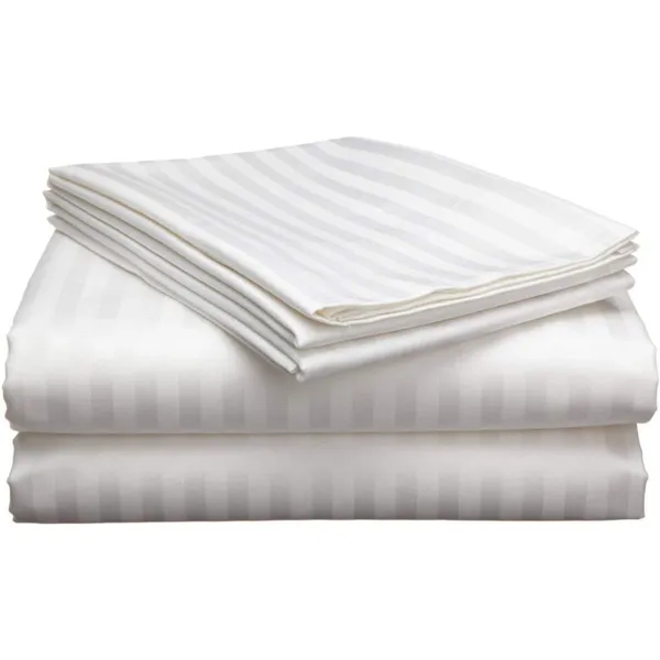 White_Microfiber_Satin_Stripe_Bedsheet_Set_Double_Bed