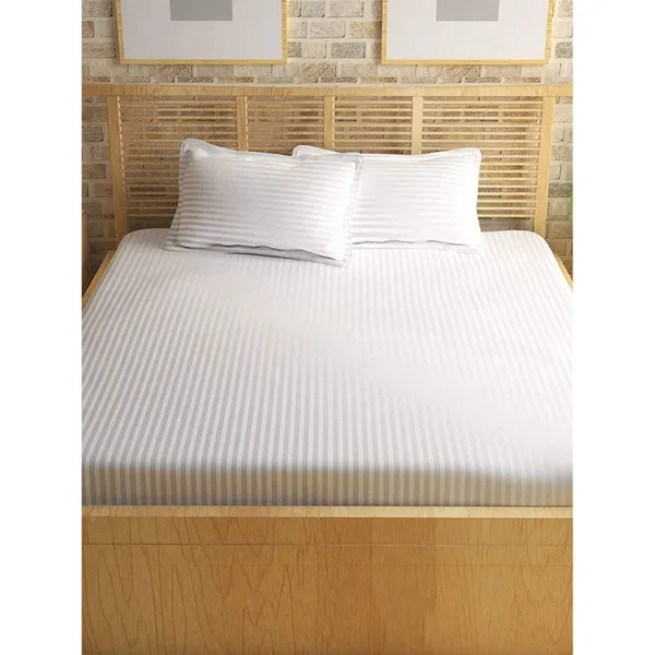 White_Microfiber_Satin_Stripe_Bedsheet_Set_Double_Bed