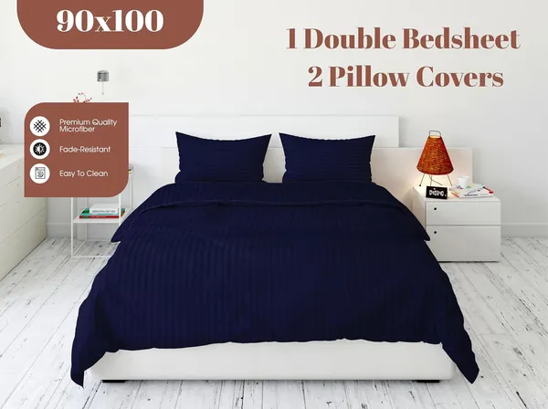 Navy_Blue_Microfiber_Satin_Stripes_Bedsheet_With_Pillow_Covers