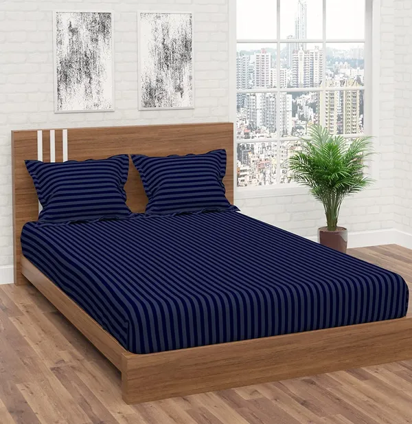 Navy_Blue_Microfiber_Satin_Stripes_Bedsheet_With_Pillow_Covers