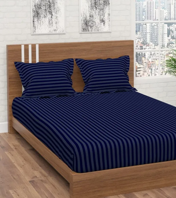 Navy_Blue_Microfiber_Satin_Stripes_Bedsheet_With_Pillow_Covers