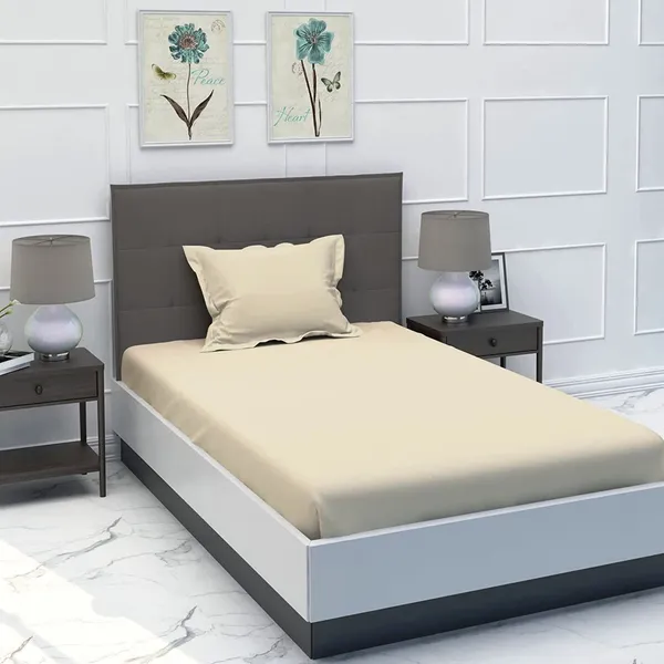 Cream_Cotton_Microfiber_Bedsheet_With_Pillow_Cover
