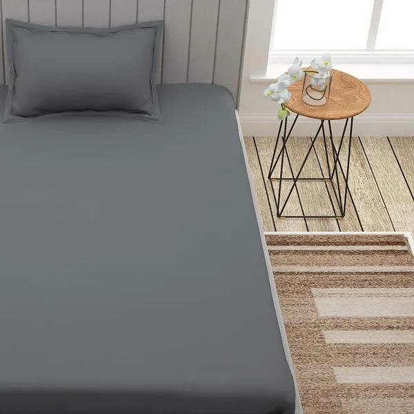 Dark_Gray_Cotton_Bedsheet_With_Pillow_Cover