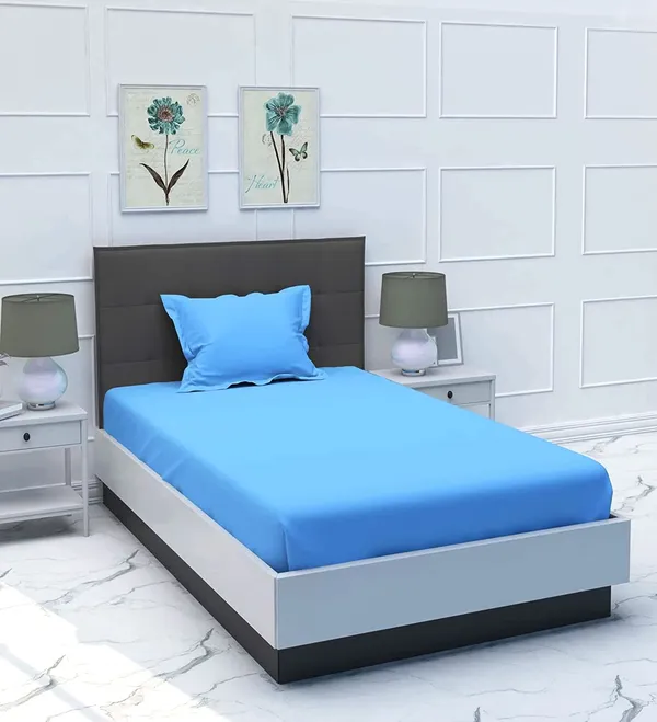 Sky_Blue_Cotton_Bedsheet_With_Pillow_Covers