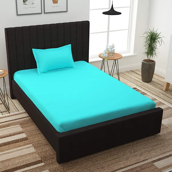Aqua_Blue_Cotton_Bedsheet_With_Pillow_Cover
