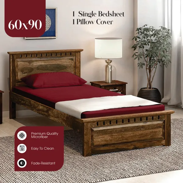 Dark_Wine_Microfiber_Single_Bed_Sheet_With_Pillow_Cover