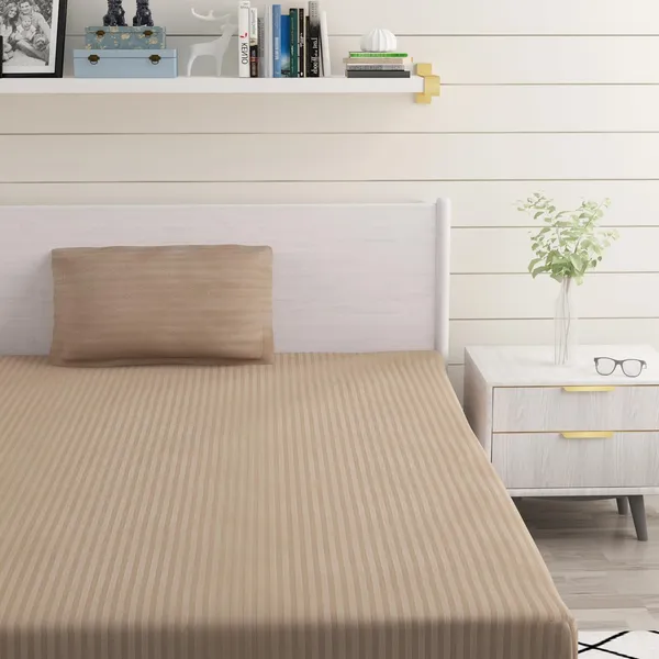 Dark_Beige_Microfiber_Single_Bed_Sheet_With_Pillow_Cover