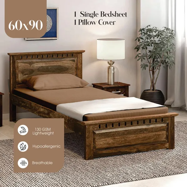 Dark_Beige_Microfiber_Single_Bed_Sheet_With_Pillow_Cover