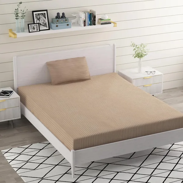 Dark_Beige_Microfiber_Single_Bed_Sheet_With_Pillow_Cover