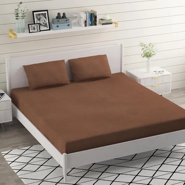 Brown_Microfiber_Double_Bed_Sheet_With_Pillow_Covers