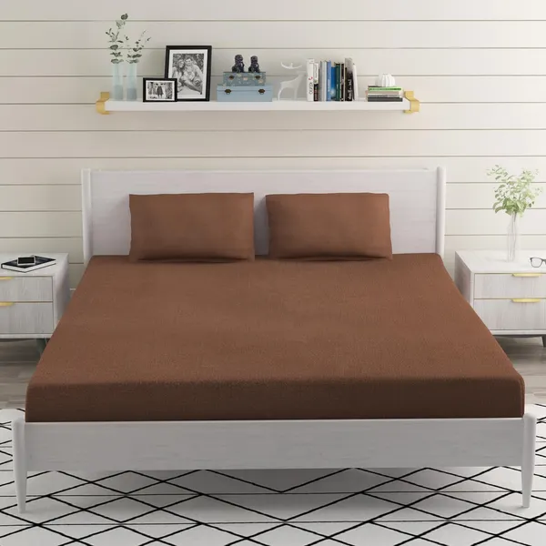 Brown_Microfiber_Double_Bed_Sheet_With_Pillow_Covers
