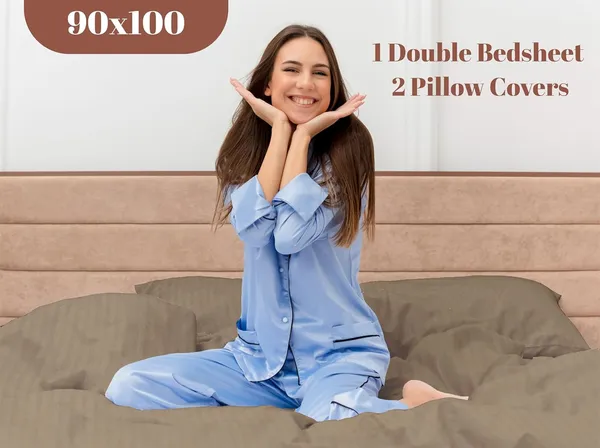 Dark_Beige_Microfiber_Double_Bed_Sheet_With_Pillow_Covers