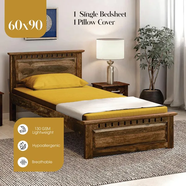 Yellow_Microfiber_Single_Bed_Sheet_With_Pillow_Cover