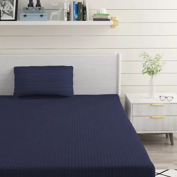 Navy_Blue_Microfiber_Single_Bed_Sheet_With_Pillow_Cover