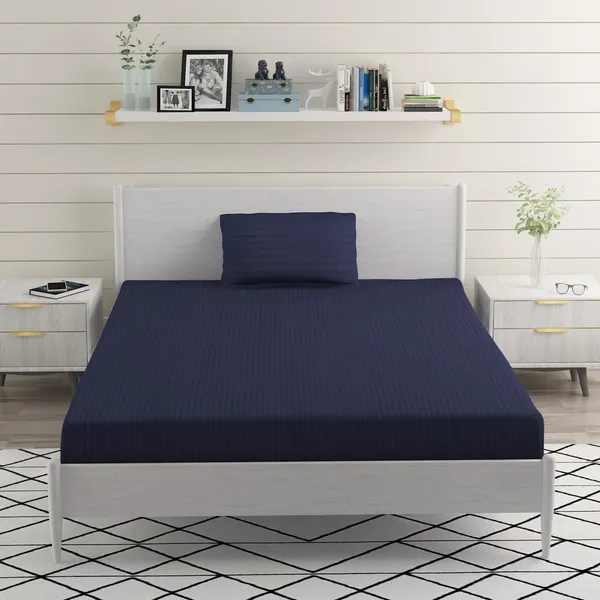 Navy_Blue_Microfiber_Single_Bed_Sheet_With_Pillow_Cover