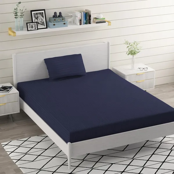 Navy_Blue_Microfiber_Single_Bed_Sheet_With_Pillow_Cover