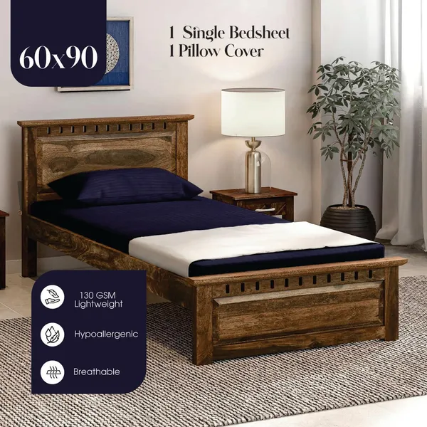 Navy_Blue_Microfiber_Single_Bed_Sheet_With_Pillow_Cover
