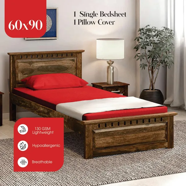 Red_Single_Bed_Cotton_Microfiber_Bedsheet_With_Pillow_Cover